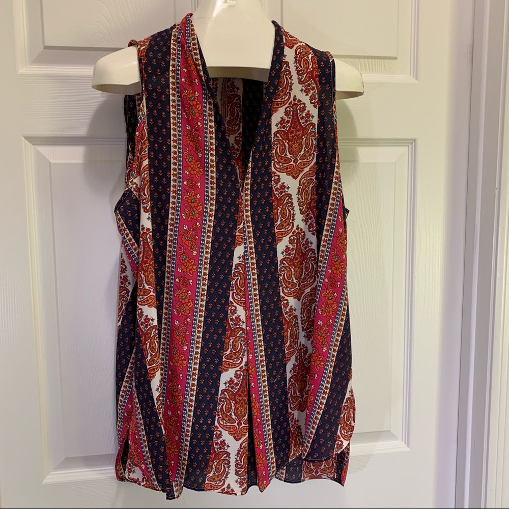 Living Doll Navy & Pink Sleeveless Tunic Top Size 1X